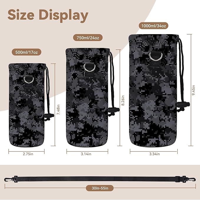 AUPET Water Bottle Bag Carrier,24oz/32oz Insulated Neoprene bottle Sling Holder Case Pouch Cover for 1000ML/750ML Bottles with Shoulder Strap for walking