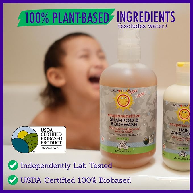 California Kids Super Sensitive Unscented Shampoo and Bodywash | 100% Plant-Based | Gentle Skincare | Fragrance Free | Hypoallergenic | 251 mL / 8.5 fl. oz.