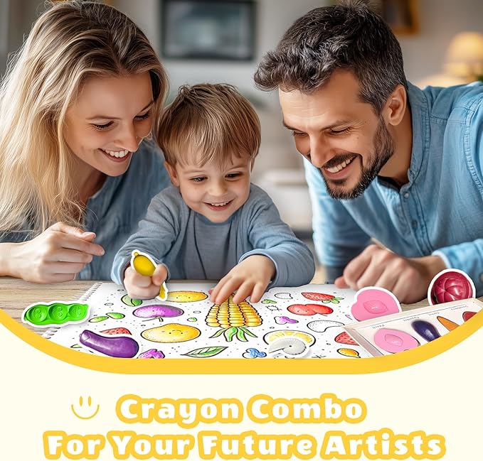 R&DLanci Toddler Crayons 8 Count, Non Toxic Washable Crayons for Toddlers, Unbreakable Easy-Grip Vegetable & Fruit Shaped Crayon for Little Hands, Toddler Coloring Art Christmas Gift