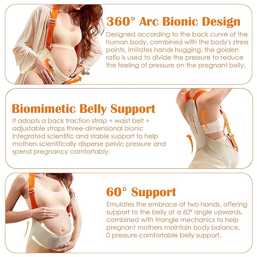 Upgranded Pregnancy Belly Band, Belly Support Belt for Pregnant Women with Adjustable Straps, Back Support, Waist Support Belt for Pregnancy (Orange, Small)