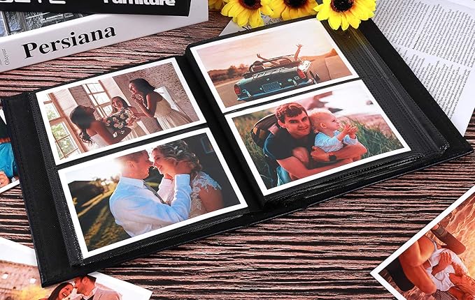 RECUTMS Photo Album 200 Pocket Album Black Page Leather Cover 4x6 Photo Sleeves Boy Girl Family Wedding Photo Albums Wedding Holiday （Brown）