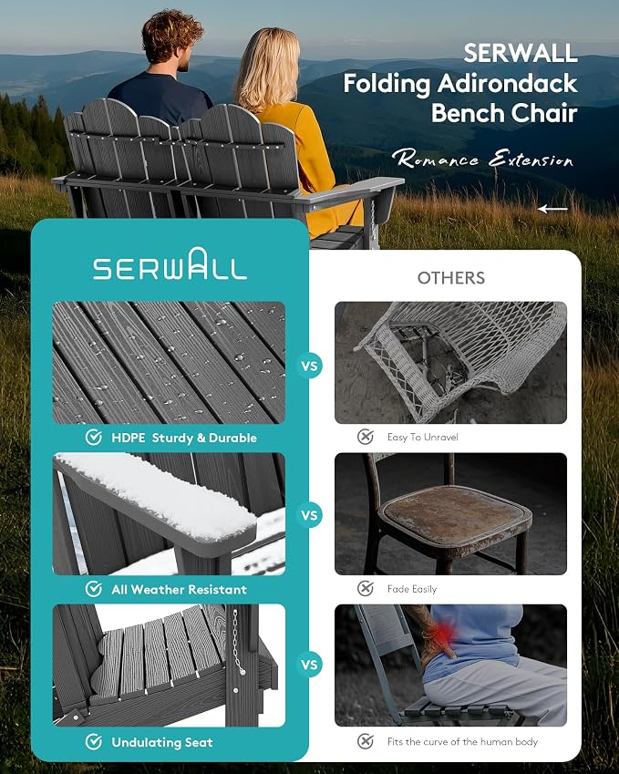 SERWALL Adirondack Bench, HDPE All-Weather Adirondack Loveseat, Outdoor - Image 7