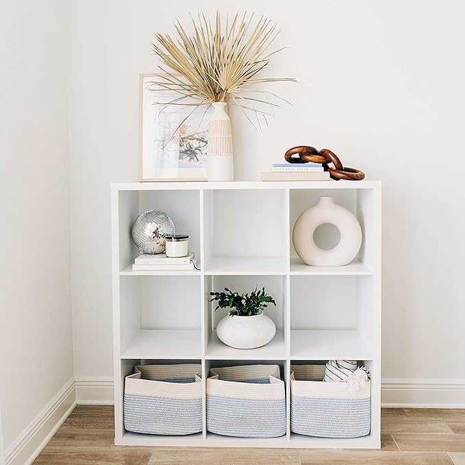 OrganiHaus Set of 3 Blue Woven Baskets for Storage, Cotton Rope Basket for Decor, Shoe Basket Organizers & Storage, Decorative Storage Baskets & Bins, Cute Storage Basket for Toys & Cloths