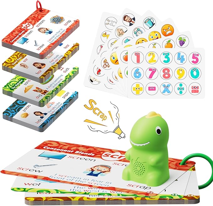 Sensory Dinosaur Pen Reading Toy Set, 73PCS Talking Flash Cards&6 Stickers, Interactive Educational Gifts for Autistic Toddlers, Montessori Language Learning, Speech Therapy Toddler Toys for Birthday