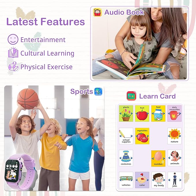 Kids Smart Watches Girls Gift for Age 5-12, Watch for Kids with 32 Games HD Touch Screen Video Camera Pedometer Music Player Flashlight 12/24 hr Toys for 5 6 7 8 9 Year Old Girl Birthday Gift