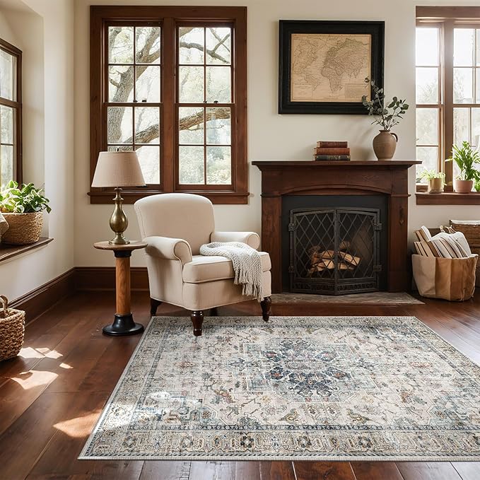 Machine Washable Throw Rugs for Entryway: Door Mat Indoor Entrance 4x6 Small Rug Stain Resistant Non-Slip Low Pile Soft Carpet for Kitchen Front Door Indoor Entry Bathroom Bedroom