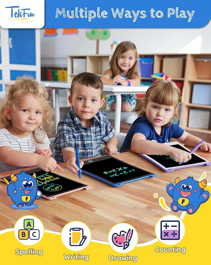 TEKFUN 2 Pack LCD Writing Tablet with Anti-Lost Stylus, 10in Erasable Doodle Board Coloring Drawing Pad for Kids, Car Trip Educational Toys Birthday Gift for 3 4 5 6 7 Girls Boys Toddler (2*Blue)