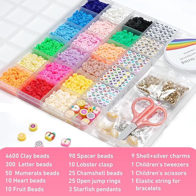 Redtwo 5100 Clay Beads Bracelet Making Kit, Flat Preppy Beads for Friendship Jewelry Making,Polymer Heishi Beads with Charms Gifts for Teen Girls Crafts for Girls Ages 8-12