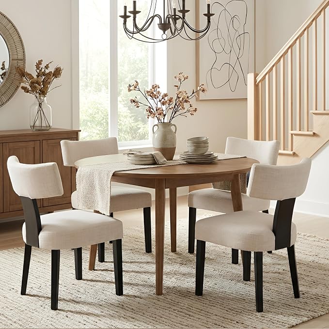 HNY Mid Century Modern Farmhouse Dining Chairs Set of 6, Linen Upholstered - Image 7