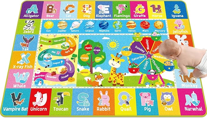 Kids Rug for Playroom, Kids Baby Playmat with Alphabet, Month, Weather, Week and Shapes ABC Educational Rug, Play Mat Carpet for Bedroom Classroom (59 X 39.4 INCH, Ferris Wheel)