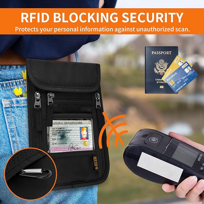 Neck Wallet for Travel,Passport Holder Neck Pouch for Men Women with Adjustable Neck Strap and RFID Blocking
