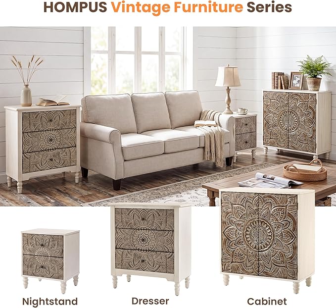 HOMPUS White Nightstands Set 2, Vintage Nightstands - Image 7