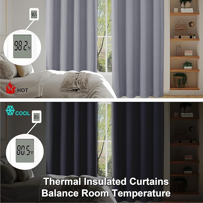 Simplebrand Ava Silver Grey Blackout Curtains for Bedroom 84 Inch Length 2 Panels, Solid Thermal Insulated Privacy Living Room Window Treatment Curtains Blackout Drapes, W40 x L84 Inch, Silver Grey