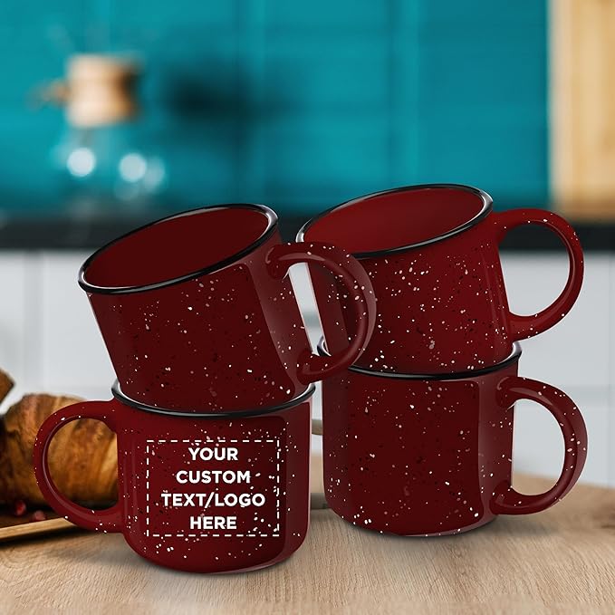 DISCOUNT PROMOS Custom Ceramic Campfire Coffee Mugs 13 oz. Set of 100, Personalized Bulk Pack - Perfect for Tea, Espresso, Cappuccino, Hot Cocoa - Maroon