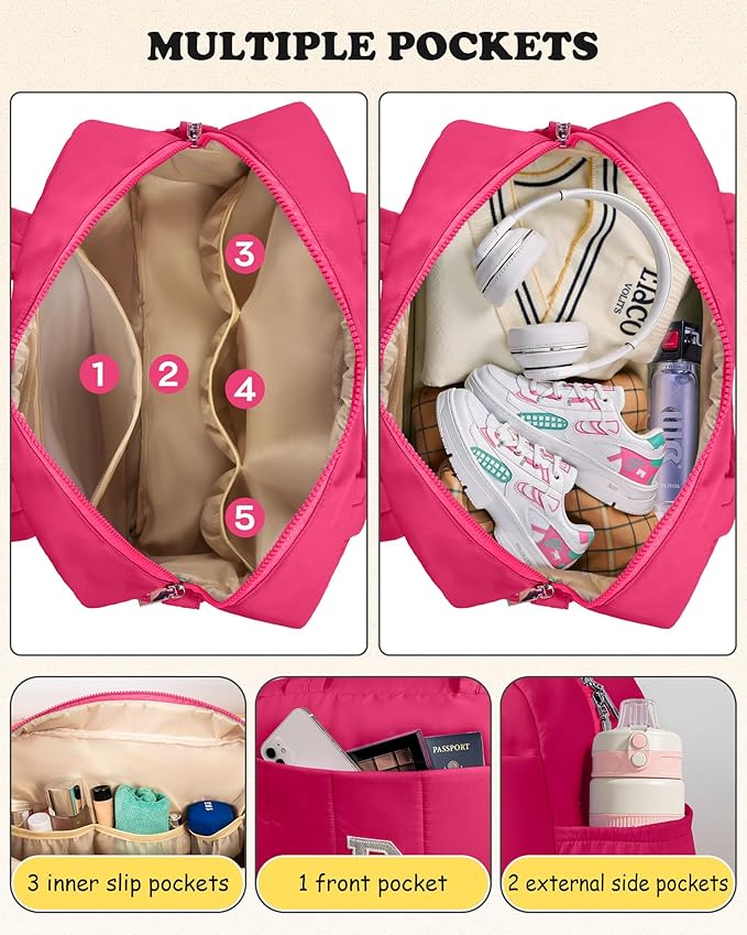 Dance Bag, Kid Weekender Bags，Girl Overnight Bag with Wet Pocket，Lightweight Travel Tote Personalized Cheer Bags with Makeup Pouch-12 Year Old Girl Birthday Gifts