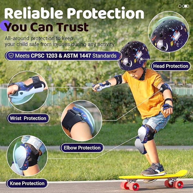Vvinca Kids Toddlers Bike Helmet Adjustable for Ages 3-5-8 Years, Knee Pads and Elbow Pads Set Wrist Guard Sports Protective Gear Set for Roller Skate Bicycle Skateboard Scooter Girl Boy Birthday Gift