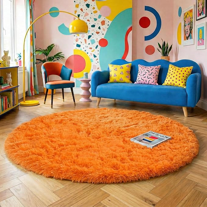 Amdrebio Orange Circle Round Rug 6Ft - Image 5