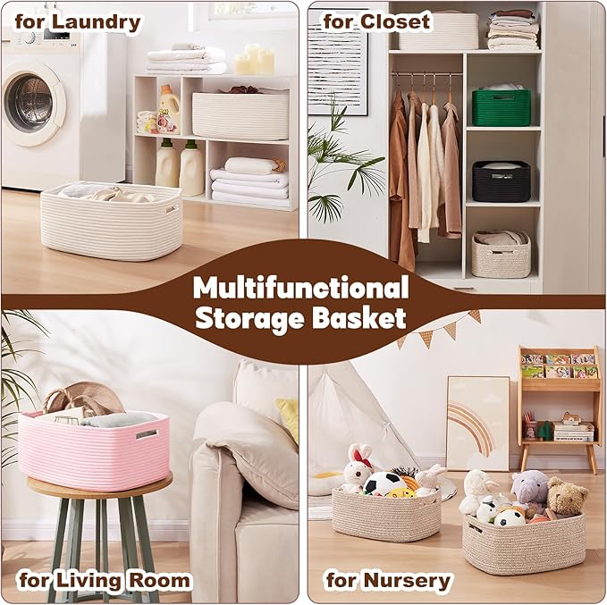 OIAHOMY Storage Basket for Shelves, Closet Cube Storage Bins Baskets for Clothes Blanket Towels, Baby Nursery, Toy Baskets Box, Woven Rope Basket, 15.75*11.81*7.09 IN, 2 Packs Green