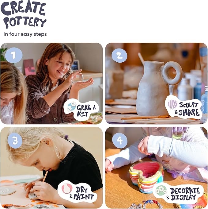 Sculpd - The Original Kids Pottery Kit, Air-Dry Clay Starter Kit for Kids Age 4 to 6, Air Dry Clay with 5 Colour Paint Set, Paintbrushes, Pottery Tools, Sponge and Step-by-Step Guide