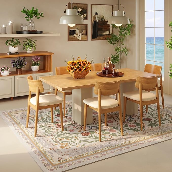 5x7 Washable Rug Vintage Floral Botanical Area Rug Non Slip Low Pile Large Rugs for Living Room, Bedroom, Farmhouse, Dining Room, Kids Playroom, Beige