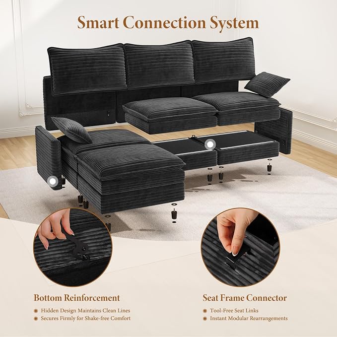 Vesgantti 108" Cloud Couch for Living Room, Deep Seat Sectional Modular Sofa - Image 5