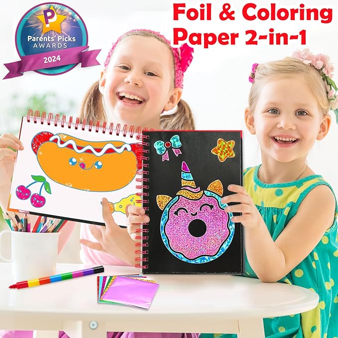 FUNNYB&G Foil Art Craft Activity for Kids - Gift for Girls Crafts for Kids Fun Art Supplies DIY Creative Travel Toy, Birthday Gift Party Favor Toys for Girls Boys 4 5 6 7 8 9 Years Old (Food)