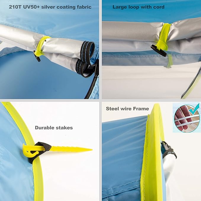 Poray Portable Baby Beach Tent with UPF 50+ Sun Shelter,Mosquito Net and Sunshade, Ideal Pop Up Kids Travel Tent with Carry Bag & 2 Stakes,Outdoor Indoor Play and Sun Protection