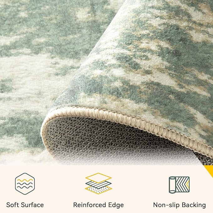 Washable Area Rugs 6'x9' Non-Slip Modern Abstract Soft for Living Room Entryway Bedroom Nursery, Print Pattern, Light Green/Yellow