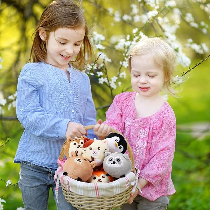 Aoriher 8 Pcs Mini Woodland Animals Plush Toys 3.15 Inch Soft Stuffed Animals Ornaments Bulk Colorful Woodland Keychain for Birthday Baby Shower Party Decors Classroom Prizes(Regular Style)