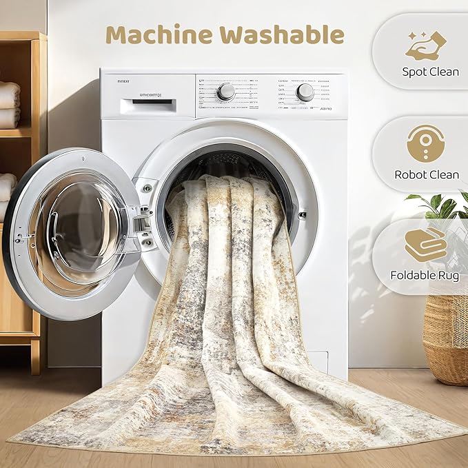 10x13 Area Rug Living Room: Washable Large Abstract Modern Soft Rugs Stain Resistant Indoor Floor Non-Slip Accent Carpet for Bedroom Nursery Playroom Dining Room Office Dorm Home House- Grey Gold