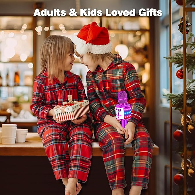 BONAOK Karaoke Microphone for Kids & Adults - Bluetooth Microphones Singing Mic with Disco Lights, Echo Effect, Built-in Speaker Portable Karaoke Player for Party Travel Gifts Q78(Purple)