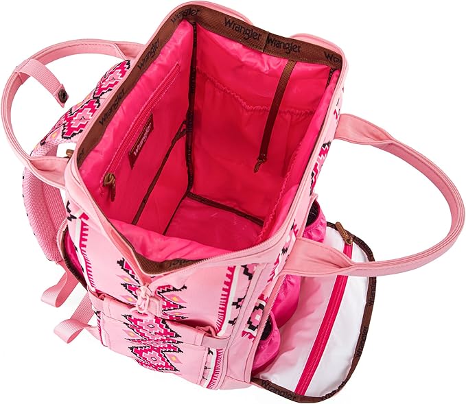 Wrangler Aztec Backpack Organized Daypack Travel Baby Bag with Stroller Strap and Side Bottle Pockets WG2204-9110PK