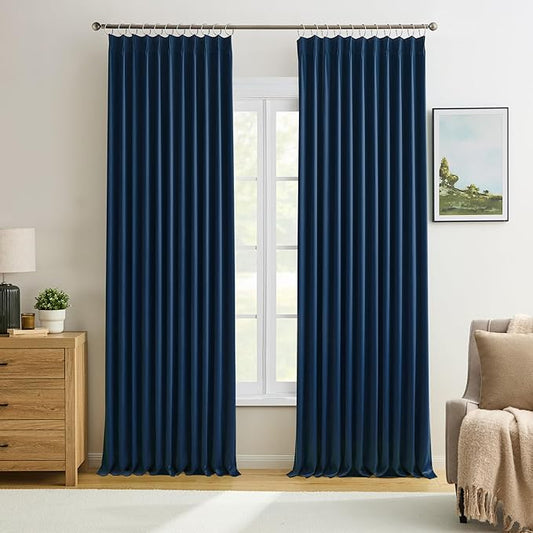 KEQIAOSUOCAI Navy Blackout Curtains 72 Wide x 90 inch Long 2 Panels - Thermal Insulated Room Divider Curtains for Bedroom/Living Room/Patio, Wide Width Pinch Pleated Curtain Panel with Hooks