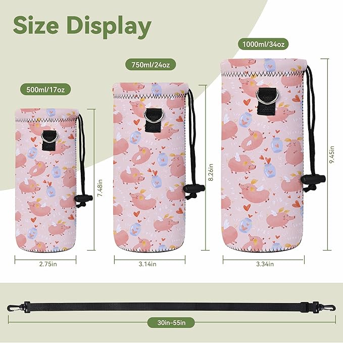 Neoprene Water Bottle Carrier Bag with Adjustable Shoulder Strap for Men Women Walking Hiking,Portable Insulated Holder Case for Stainless Steel/Glass/Plastic Bottles