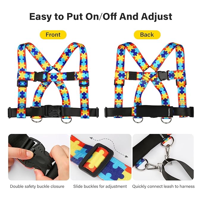 Safety Harness Leash for Kids with Autism, Special Needs and Older Children Ages 3-6 | Adjustable Walking Harness with Grab Handle and Tether | Keep Active ADHD/ASD Autistic Kids Safe