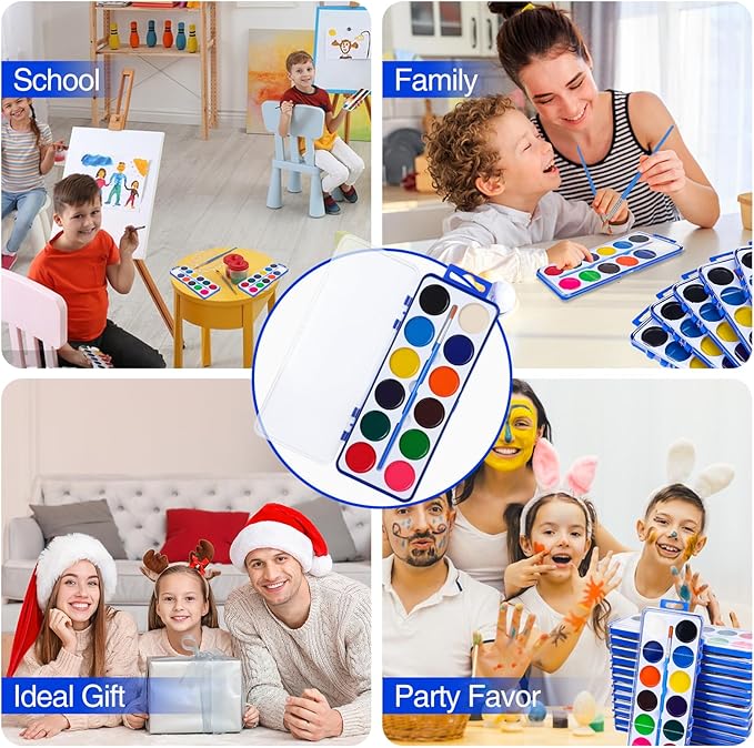 6 Pack Watercolor Paint Set for Kids, 12 Colors Watercolors Paints with Paint Brush, Kids Watercolor Paint Set for Party Favor, Classroom.