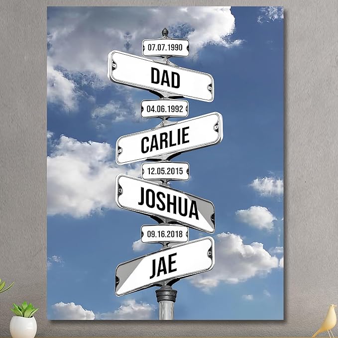 Personalized Father's Day Family Names Street Custom Multi-Name Date of Birth Vintage Street Sign Happy Fathers Day Poster Canvas Wall Art Best Gifts for Dad Husband from Daughter Son Wife Kids #26