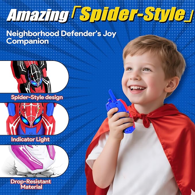 Vvinca Spider Walkie Talkies for Kids Toys Ages 3 4 5 6 7 8 9 10 Boys Girls 3 Pack Superhero Toys Lanyard Long Range Clear Sound Outdoor Game Camping Gear Spy Gadgets & Easter Christmas Birthday Gifts