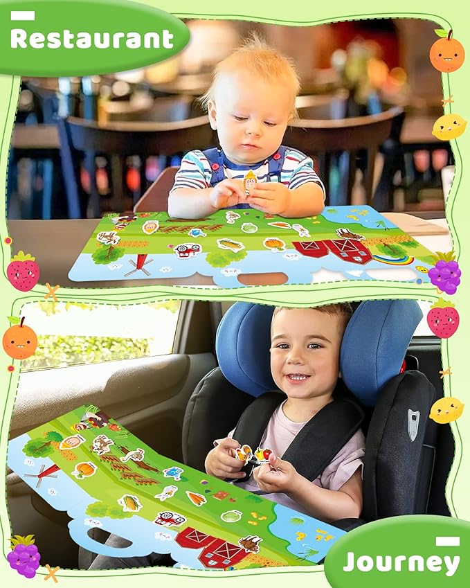 Benresive Reusable Sticker Book for Toddlers 2-4 Years, Fun Travel Stickers for Kids, Waterproof Sticker Books for Toddlers 1-3, Crafts Activities for Todddlers 1-3 2-4 3-5 - Farm
