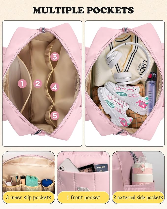 Duffle Bag for Travel, Weekender Bags for Women，Gifts for Young Women-Initial Overnight Bag with Wet Pocket，Lightweight Travel Bags Personalized Gym Tote with Makeup Pouch