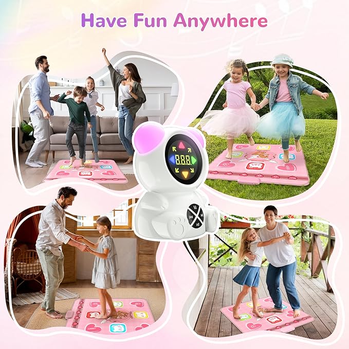 Rechargeable Dance Mat Toys for Girls, Light Up Dance Pad with Wireless Bluetooth, Xmas B-Day Gifts for 3 4 5 6 7 8 9 10 11 12 Years Old Kids (Pink)