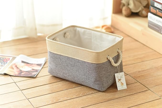 TheWarmHome Storage Basket - 15.7L×11.8W×8.3H 1 Pack Large Baskets for Organizing Shelves, Storage Bins for Clothes Book Shelf Home Fabric Storage Cubes (Gold and Grey)