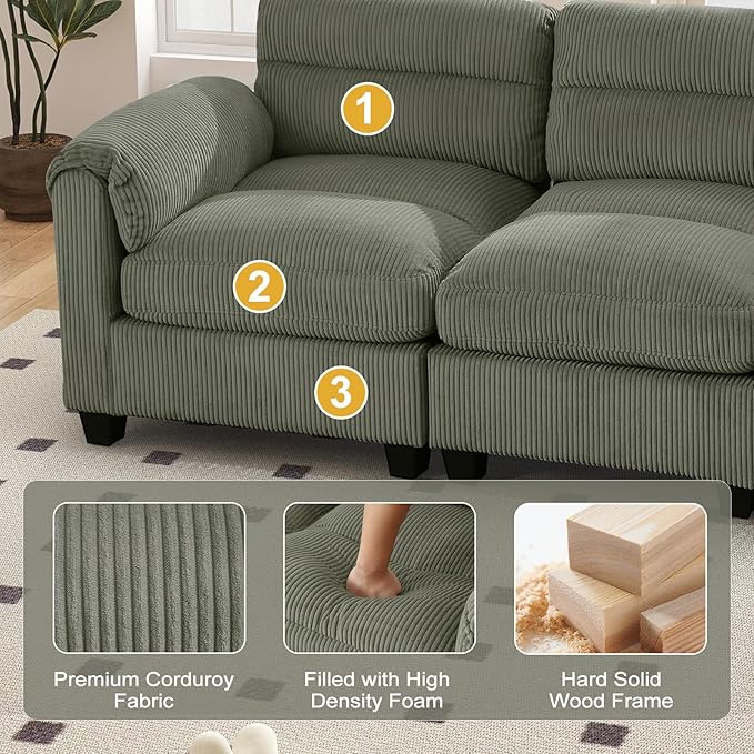 HAOMARKETS Corduroy Sofa Set, Upholstered Loveset and 3-Seater Couch - Image 4