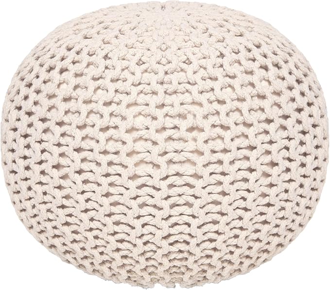 REDEARTH Round Pouf Ottoman –18"x18"x14" Hand-Knitted Cotton Pouffe –Cable - Image 4