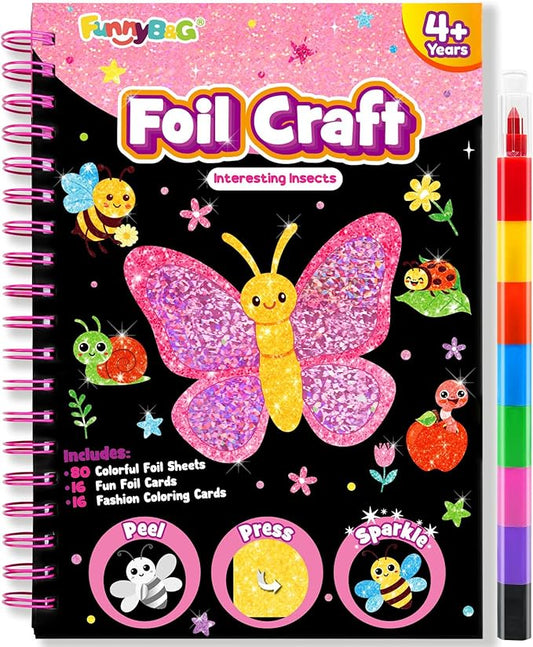 FUNNYB&G Foil Art Craft Activity for Kids - Gift for Girls Crafts Kits for Kids Fun Art Supplies DIY Creative Travel Toys, Birthday Gift Party Favor Toys for Girls Boys 4 5 6 7 8 9 Years Old(Insects)