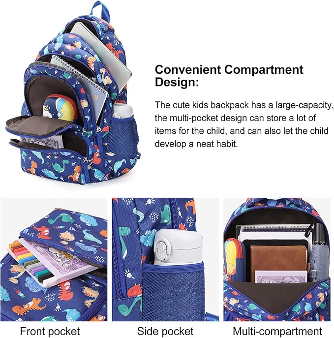 CLUCI Kids Backpack for Boys Bookbags Preschool Toddler Daycare School Bag Elementary Kindergarten Lightweight Waterproof Bluey Backpack Dinosaurs