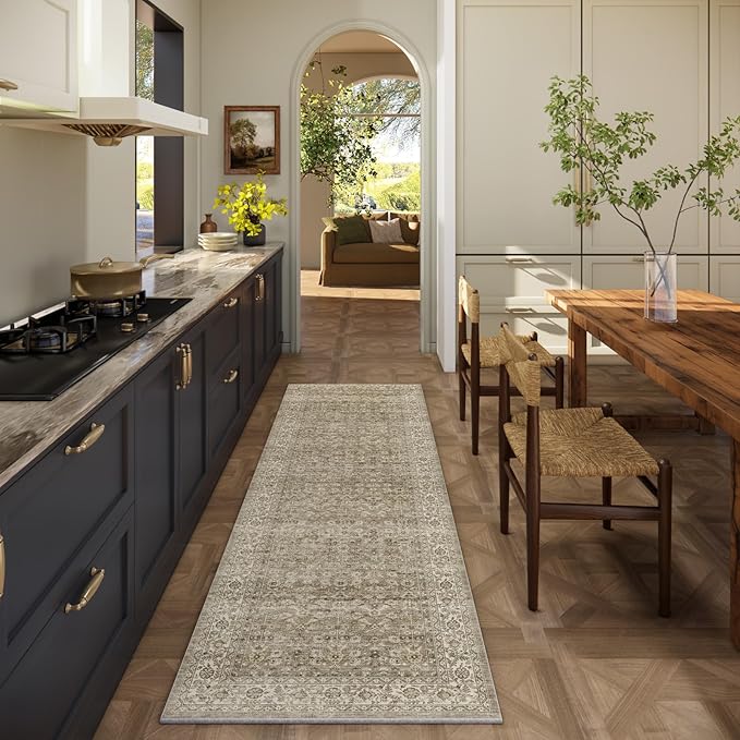 Machine Washable Kitchen Runner Rugs: 2'6"x8' Hallway Rug Stain Resistant Non Slip Low Pile Soft Carpet Runners for Hallways Indoor Entryway Kitchen Laundry Room Bedroom Bathroom Farmhouse