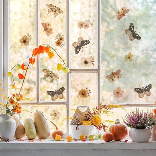 YouRfocus Butterfly and Flower Wall Decals – 72 Decals, Removable Floral Wall Stickers for Bedroom, Nursery, Girls Room, Boho Nature Decor, Reusable Home Decoration (12 Sheets)