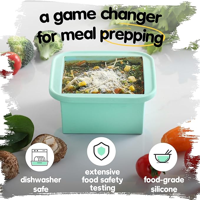 2-Cup Silicone Freezer Trays with Lids – Perfect for Meal Prep, Portion Control, and Easy Freezing-Meal Prep Container Molds for Soup,Leftovers (Bondi Mint, 4 Pack)