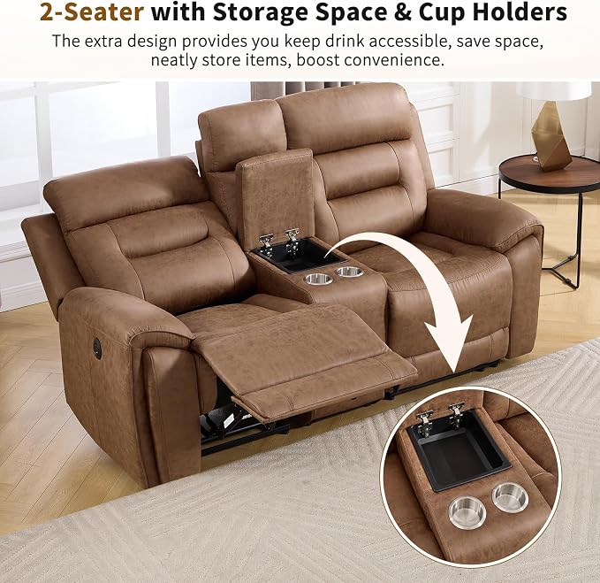 ANJ Power Oversized Reclining Sofa Couch Set of 2, Breathable Faux Leather - Image 5